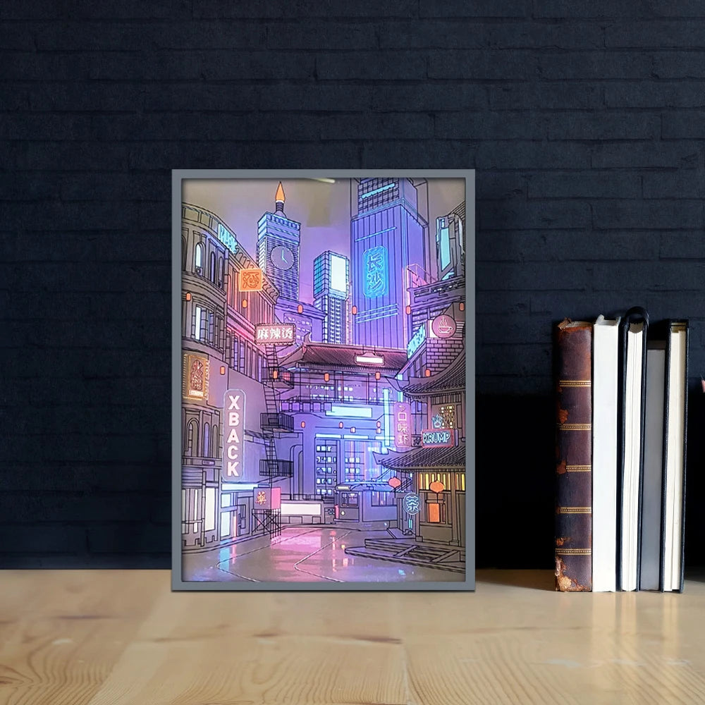 Anime City Night View LED Painting