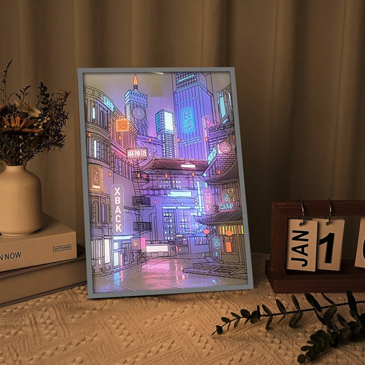 Anime City Night View LED Painting